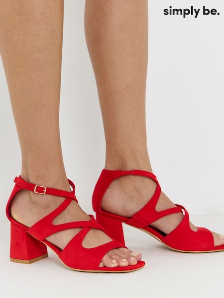 Red - Simply Be Cross Over Strappy Block Heel Sandals