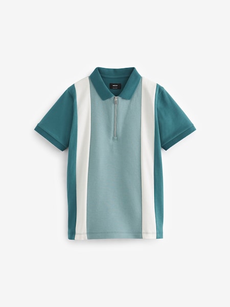 Zeleni navpični barvni bloki - Short Sleeve Zip Neck Polo Shirt (3-16yrs) (462715) | € 13 - € 17