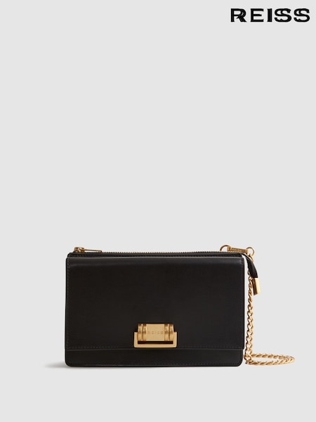 Reiss Black Picton Leather Chain Crossbody Bag (462969) | ₪1,152