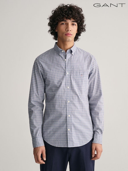 GANT Blue Regular Fit Micro Checked Poplin 100% Cotton Shirt (463313) | €63