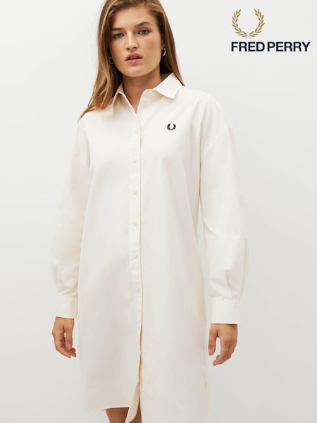 Fred Perry Ecru White Split Detail Shirt Dress (463421) | €115