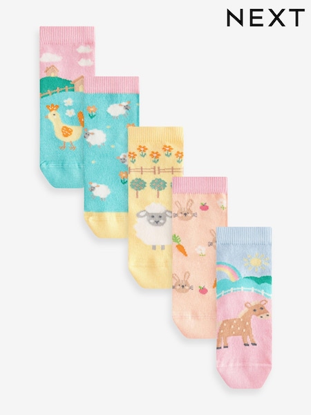Pink and Green 5 Pack Cotton Rich Farm Character Ankle Socks (463498) | € 7 - € 9