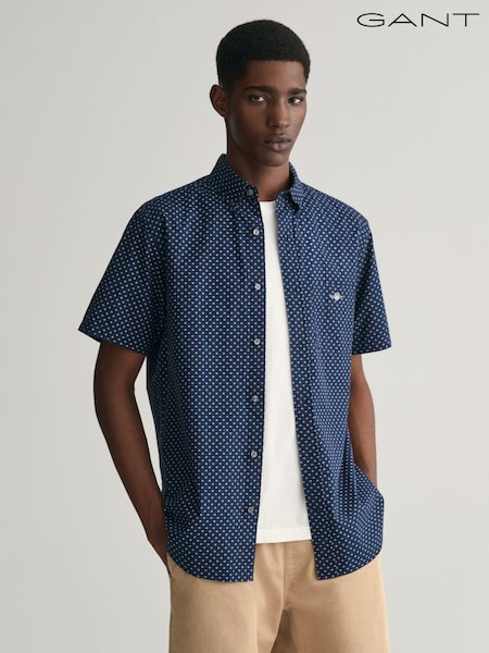 GANT Blue Regular Fit Micro Print Short Sleeve 100% Cotton Shirt (463517) | €52
