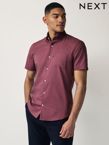 Damson Pink Regular Fit Short Sleeve Easy Iron Button Down Oxford Shirt (463691) | €7