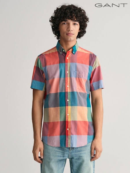 GANT Orange Regular Fit Madras Short Sleeve 100% Cotton Shirt (463748) | €63