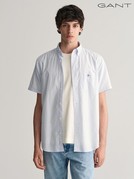 GANT Blue Regular Fit Gingham Poplin Short Sleeve 100% Cotton Shirt (463793) | €59