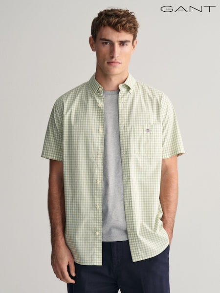 GANT Green Regular Fit Gingham Poplin Short Sleeve 100% Cotton Shirt (463798) | €59