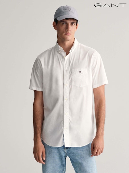 GANT White Regular Fit Poplin Short Sleeve 100% Cotton Shirt (463899) | €53