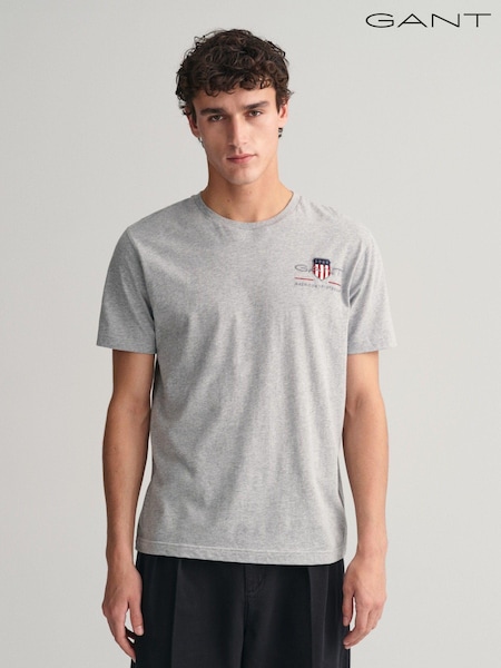 GANT Grey 100% Cotton Embroidered Archive Shield T-Shirt (463938) | €30