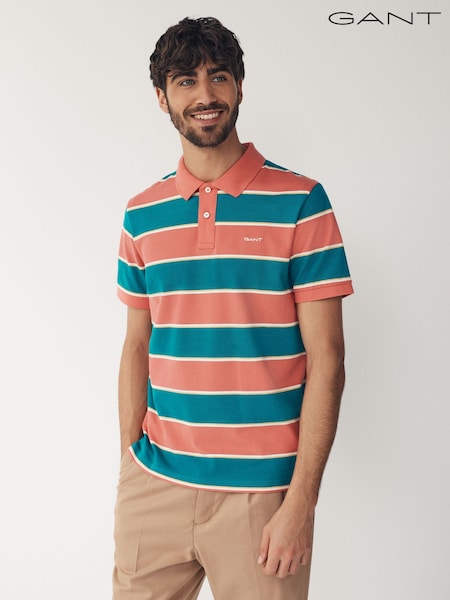 GANT Green 100% Cotton Multi Striped Piqué Polo Shirt (464030) | 235 QAR