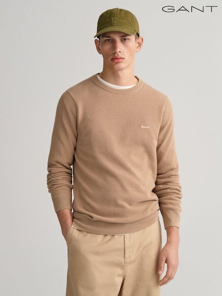 Cream - Pulover rotund GANT 100% Cotton Pique Guler (464065) | 429 LEI