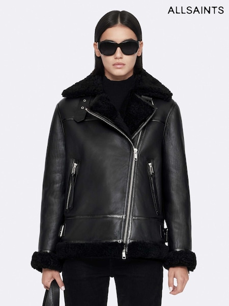 Black - Allsaints Sydney Shearl Biker Jacket
