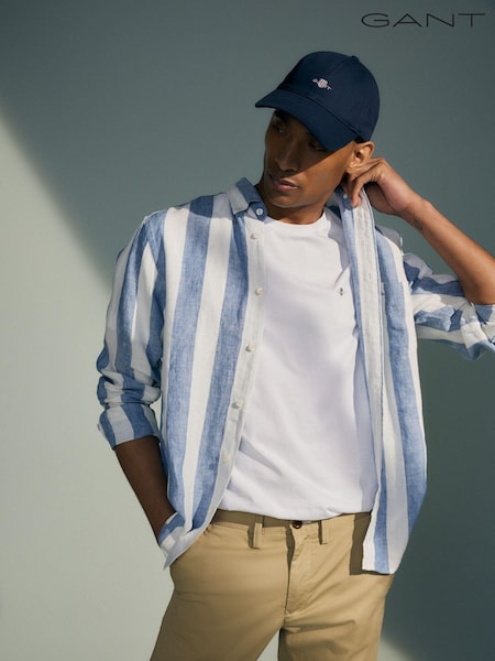 GANT Blue Regular Fit Bold Striped 100% Linen Shirt (464746) | €83