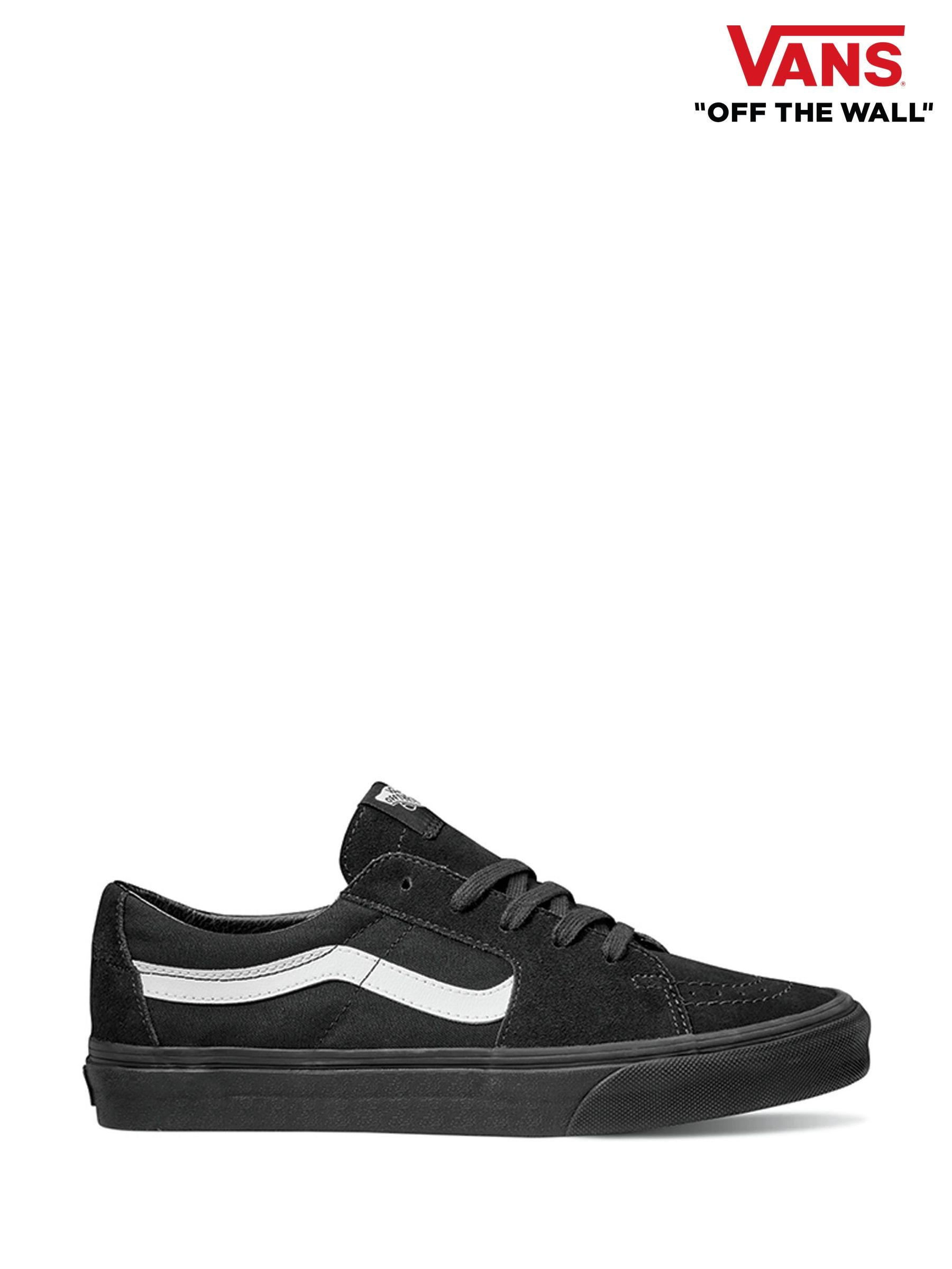 All black vans with white stripe best sale