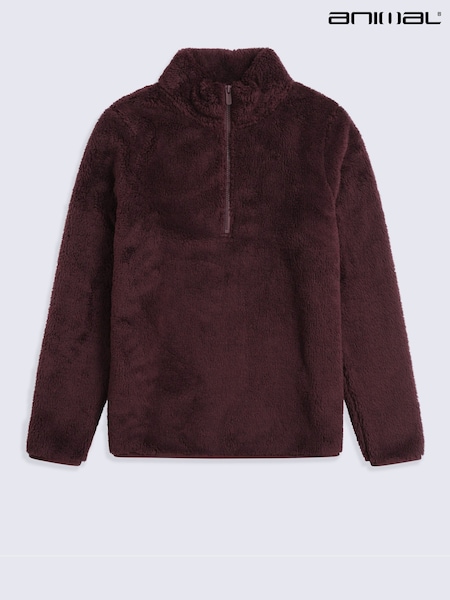 Brown - Animal Teddy Half Zip Fleece