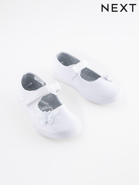 White Standard Fit (F) Butterfly Embroidered School Plimsoll Shoes (464875) | $12 - $15
