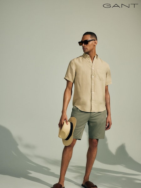 GANT Natural Regular Fit Garment-Dyed 100% Linen Short Sleeve Shirt (464919) | €69