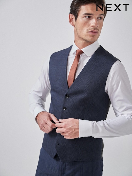 Navy Blue Check Suit Waistcoat (465228) | €25