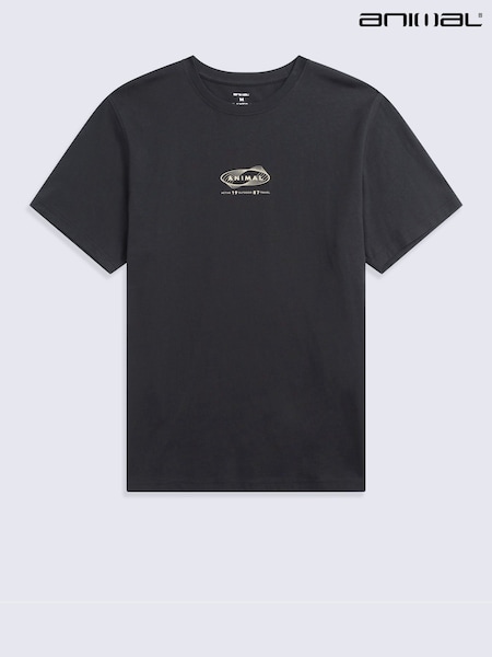 שחור - Regular Animal Chase Graphic Relaxed T-shirt