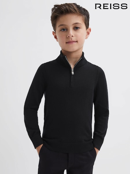 Reiss Black Blackhall 3-9 yrs Quarter Zip Merino Wool Jumper (465914) | kr682