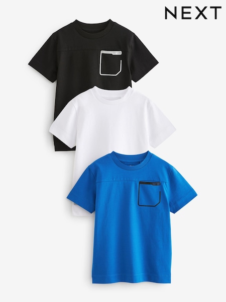 Kobaltblau/Weiß/Schwarz - Relaxed Fit Sport Pocket 100% Cotton T-Shirts 3 Pack (3-16yrs) (465961) | 15 € - 20 €