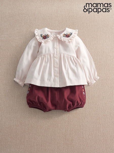 Qırmızı - Mamas & Papas Floral Embroidered Blouse & Bloomers Set