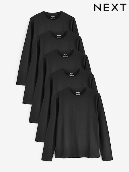 Black Long Sleeve 100% Cotton Layering T-Shirts 5 Pack (466914) | €45