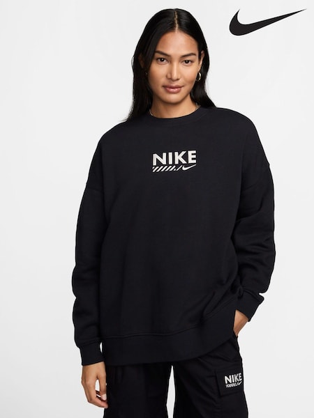 Negru - Nike Guler rotund Logo Amprenta Hanorac (467285) | 312 LEI