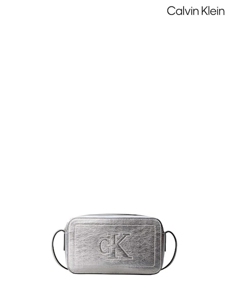 Silver - Calvin Klein Metallic Monogram Crossbody Camera Bag