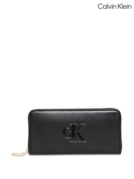 Black - Calvin Klein Embossed Monogram Long Zip Wallet