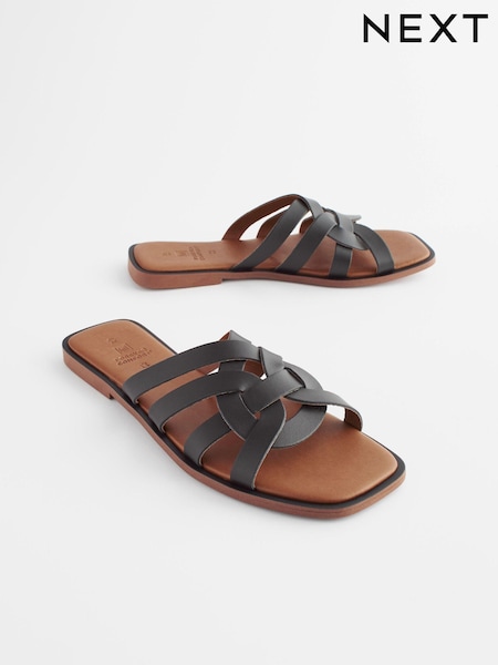 Black Extra Wide Fit Forever Comfort® Leather Lattice Mules Sandals (467672) | €13