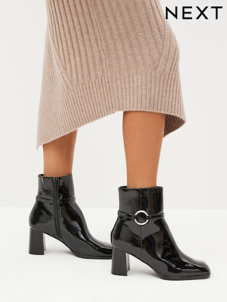 Black Forever Comfort® Square Toe Heeled Ankle Boots (467802) | €27
