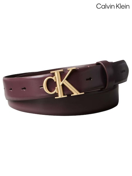 Marrón - Cinturón de piel con logo de monograma de Calvin Klein