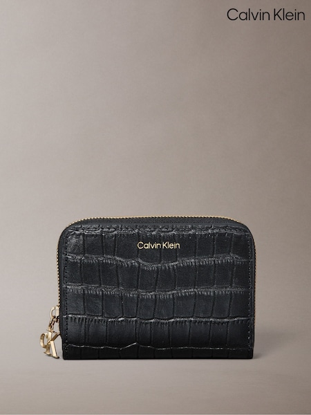 أسود - Calvin Klein Leather Croc-effect Rfid Wallet