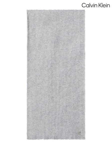 Grey - Calvin Klein Wool Blend Monogram Scarf