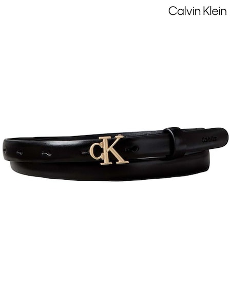 Negro - Calvin Klein Skinny Leather Monogram Logo Belt