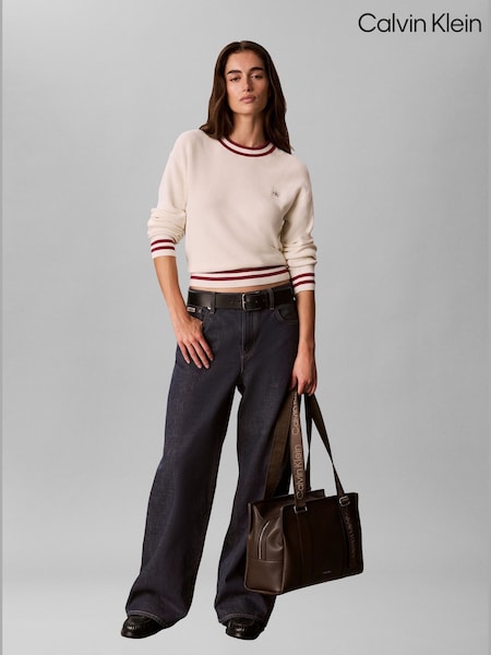 Brown - Calvin Klein Logo Strap Tote Bag