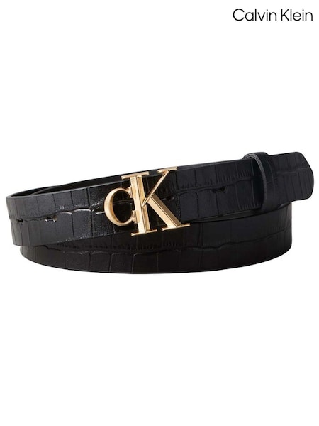 Negro - Cinturón de cuero con efecto cocodrilo de Calvin Klein