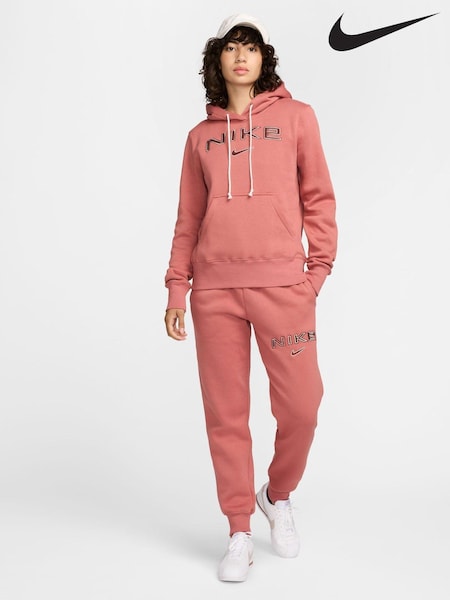 Nike Pink Phoenix Fleece Standard Pullover Varsity Logo Hoodie (468221) | €42