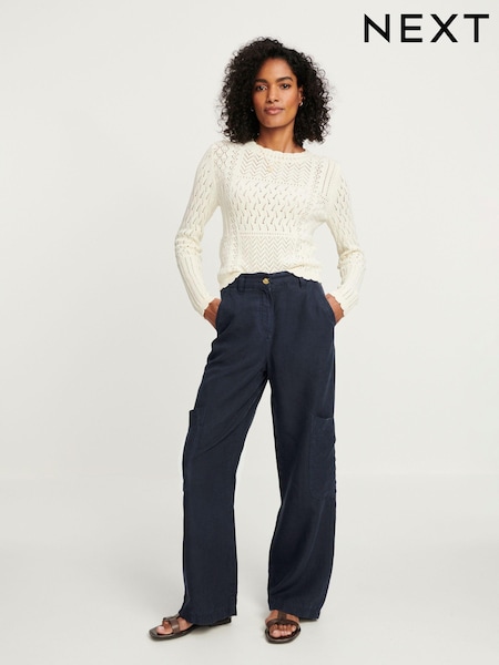 Navy Blue TENCEL™ Linen Blend Cargo Wide Leg Trousers (468273) | €4
