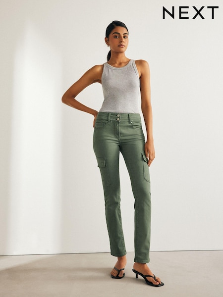 Khaki Green Lift Slim And Shape Cargo Slim Jeans (468289) | AED20