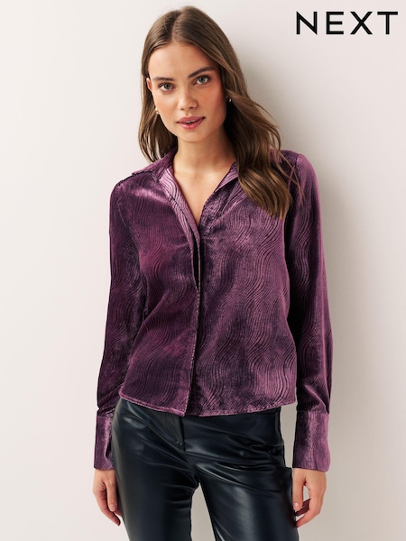 Пурпурный - Velvet Pattern Long Sleeve Tie Front Shirt (468316) | €10