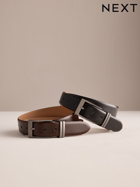 Black/Brown - Regular Leather Signature Belt Made In Italy 2 Pack