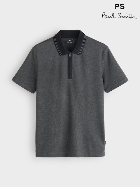 Schwarz - Regular Ps Paul Smith Regular Fit Tipped Stripe Zip Neck Polo Shirt