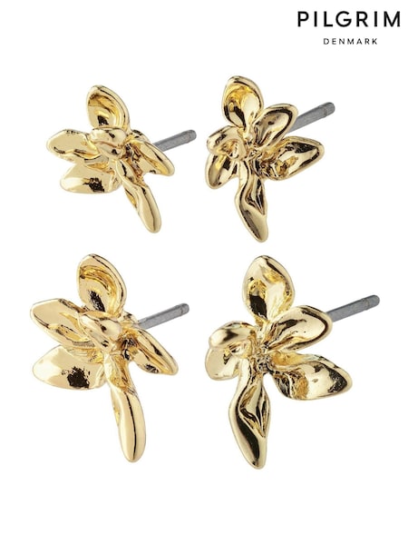 Guld - Pilgrim Riko Recycled Stud Earrings 2-in-1 Set (468808) | kr590