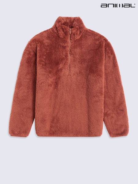 Rust Brown - Regular Animal Teddy Half Zip Fleece