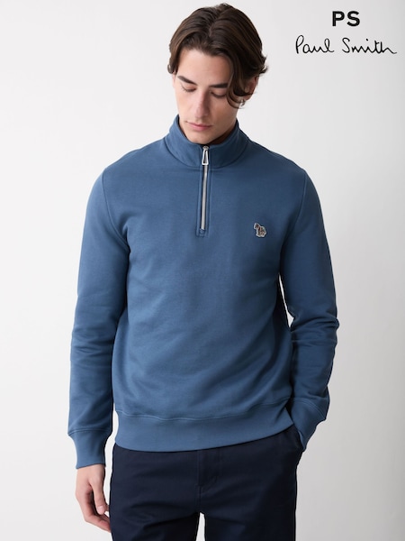 Blå - Regular Paul Smith Cotton Quarter Zip Sweatshirt