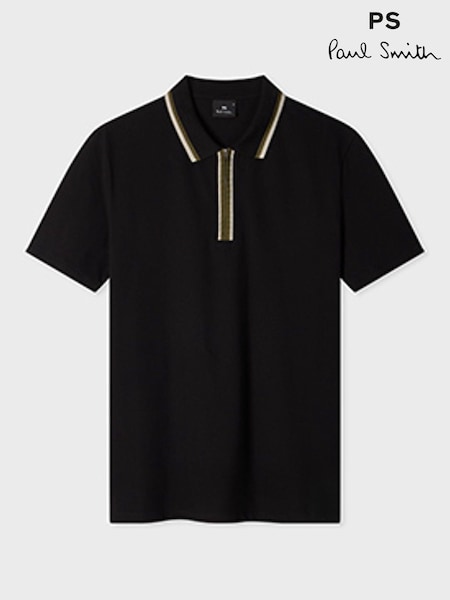 أسود - Regular Paul Smith Regular Fit Tipped Zip Neck Polo Shirt