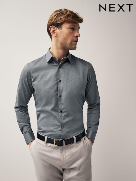 Charcoal Grey Slim Fit Textured Long Sleeve Single Cuff 100% Cotton Shirt' (469300) | 100 QAR