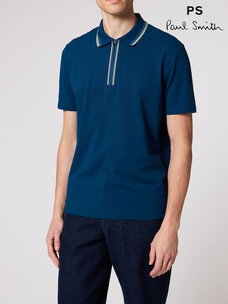 Көк - Regular Paul Smith Regular Fit Tipped Zip Neck Polo Shirt